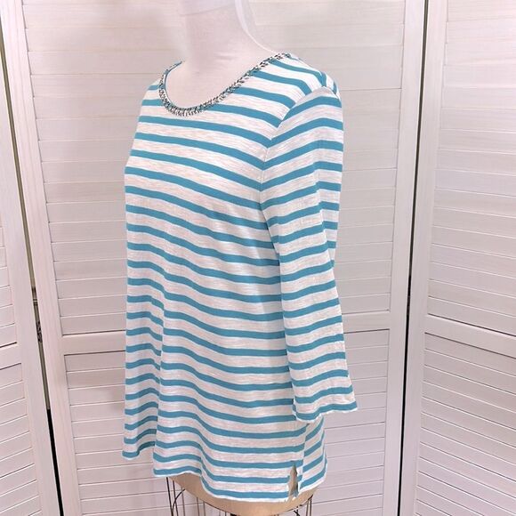 Chico’s Size Tunic Tee 3 XL Blue Rock Star Stripe Embellished - Picture 4 of 15